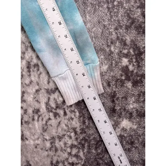 Cotton Citizen Hoodie Large Womens Blue Green Tie Dye 1/2 Zip Crop Sweatshirt - Picture 5 of 8